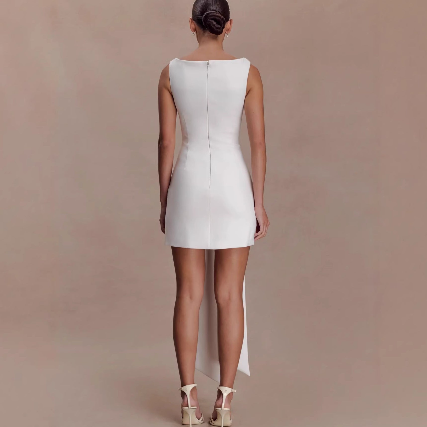 Neck deep V-neck streamer dress sexy slim-fit backless hip skirt vacation skirt