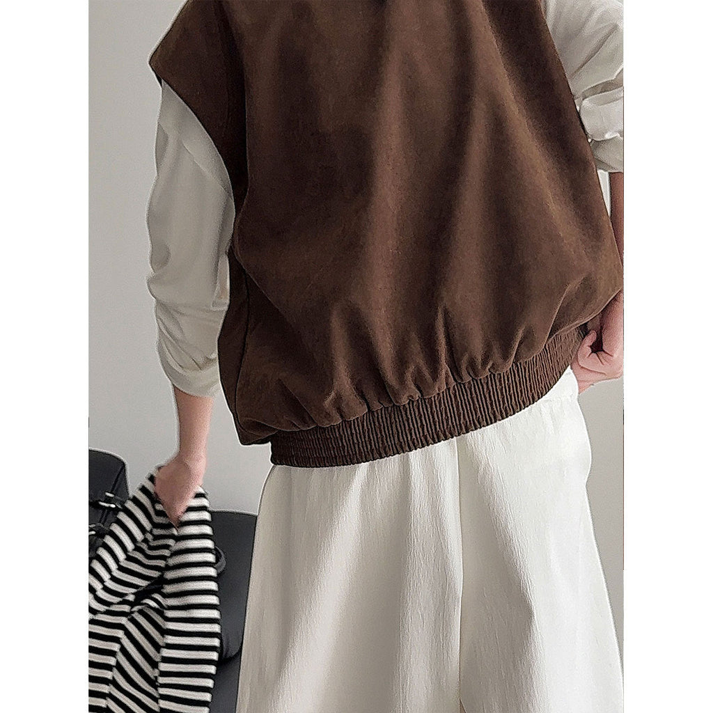 Korean new stand-up collar casual suede vest women stacked wear autumn and winter design sense versatile coat