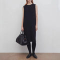 Round Neck Sleeveless Dress Women High Waist Straight Midi Acetate