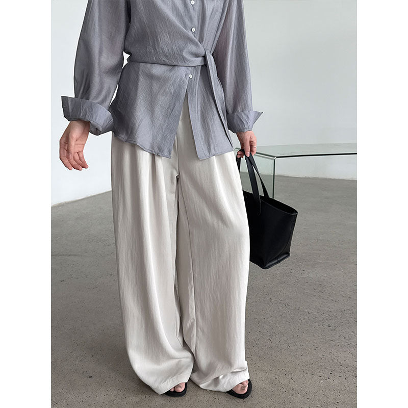Simple and lazy Yamamoto high-waisted wide-leg trousers women's summer new relaxed imitation Tencel pants
