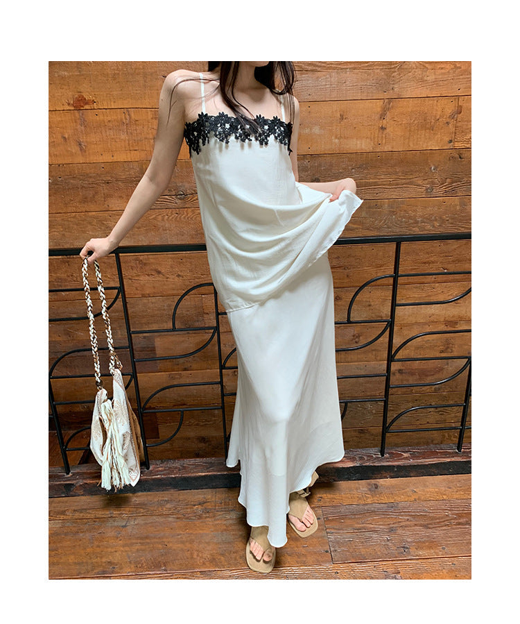 Pure desire style sexy lace suspender + drape silky skirt set