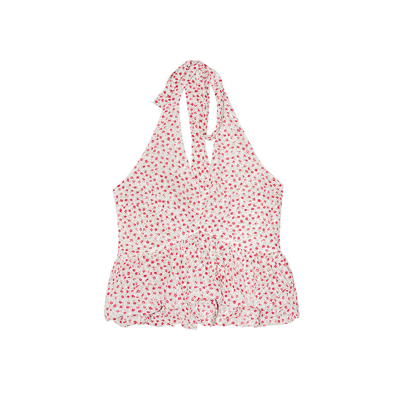 Sweet and spicy floral v-neck vest hanging neck, waist and outer sling