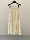 Pleated design embroidered skirt spring elastic waist thin A-shaped long skirt