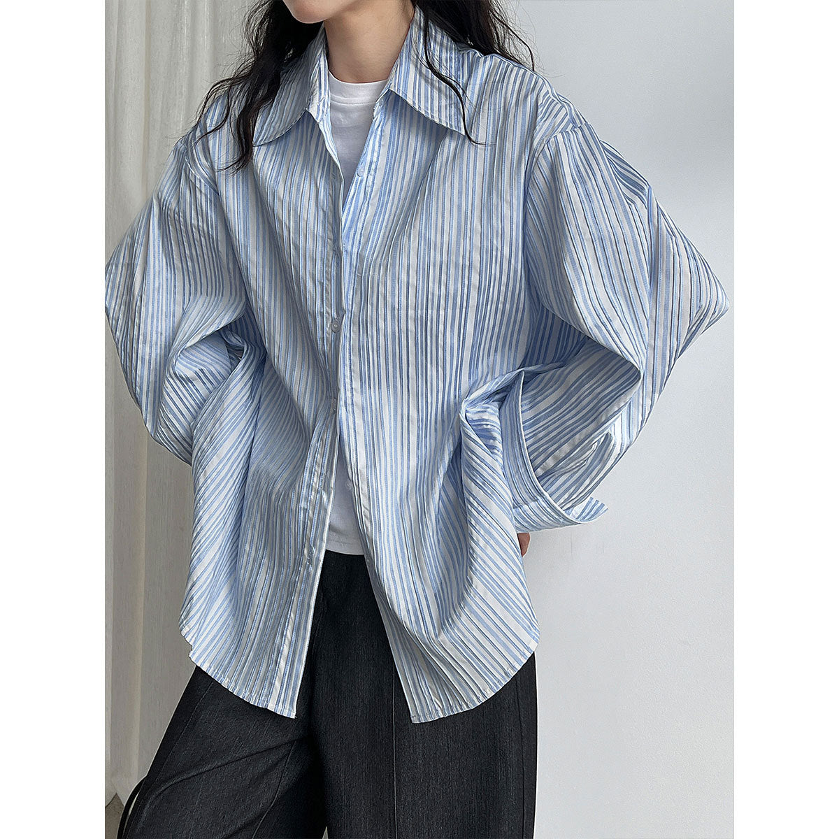 Korean texture striped shirt women's autumn new design lazy shirt jacket