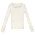 Mesh Flower Collar Knitted Sweater Women Round Neck Long Sleeve Slim Fit