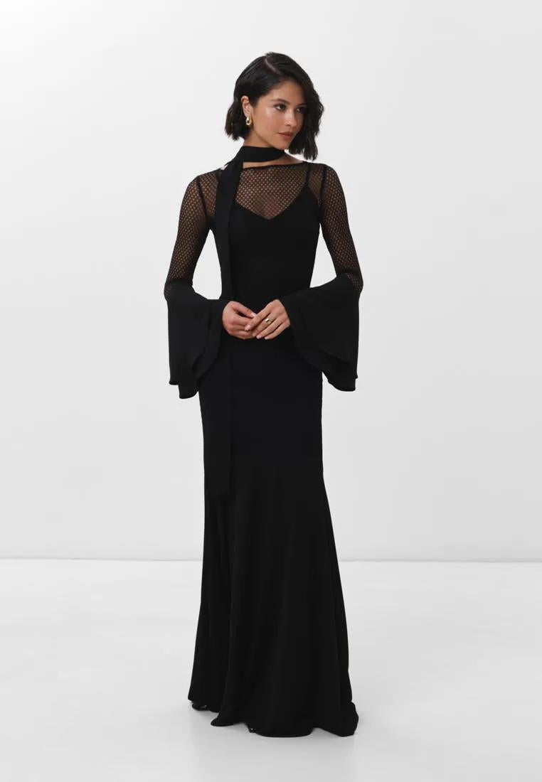 Perspective dress high waist hollow round  sexy horn sleeve hip dress