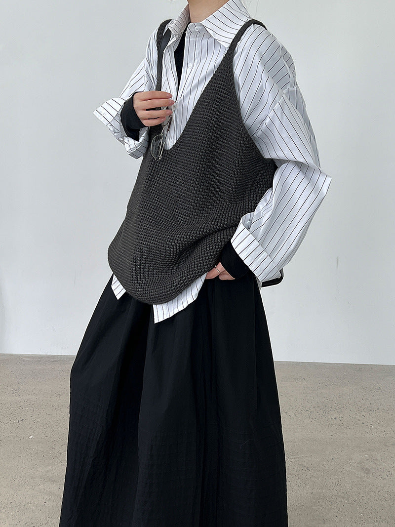Retro Lazy Wind Knitted Vest Women's Autumn New V-Neck Loose Sleeveless Vest