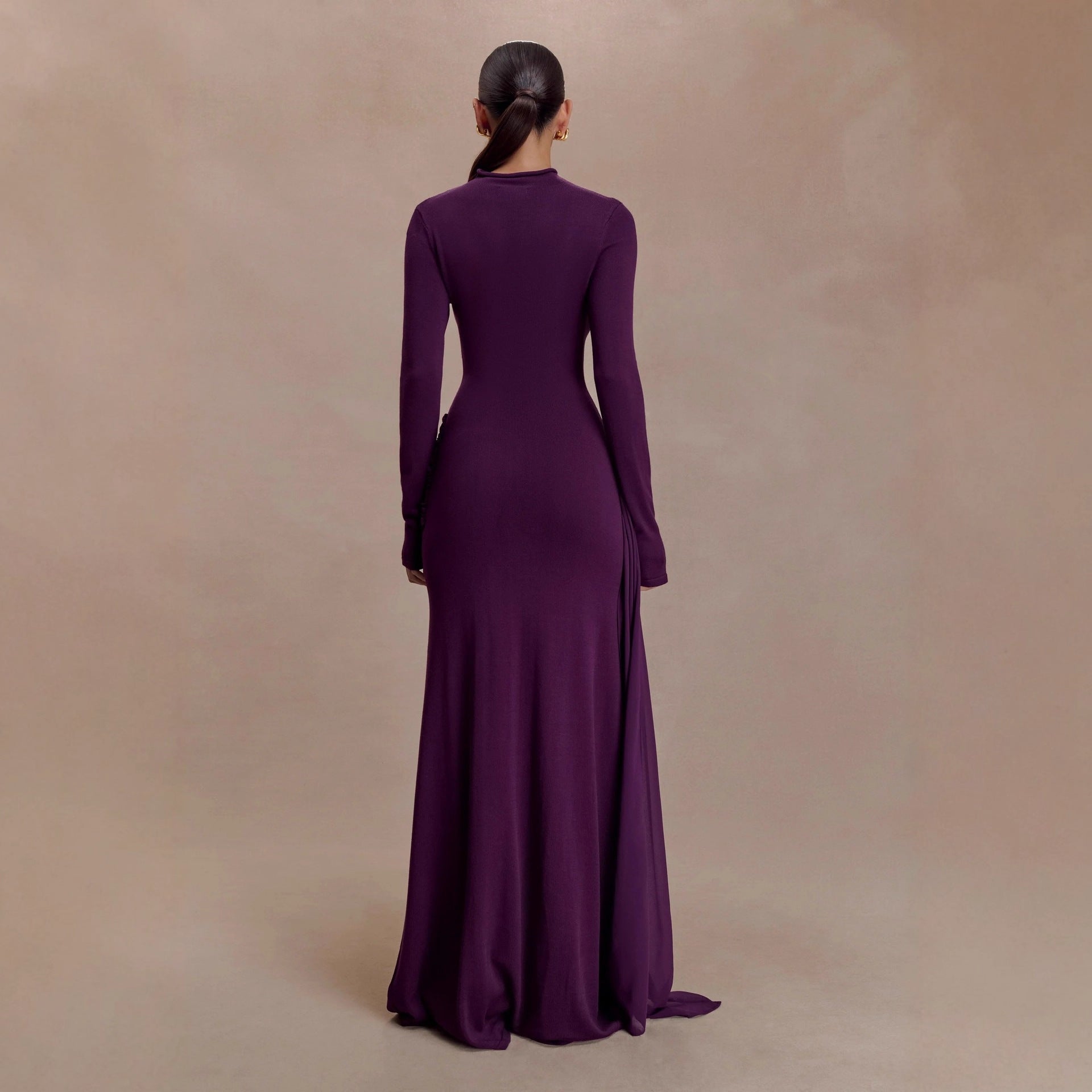 Fashion French Ribbon Long Sleeve Knitted Dress Celebrity Autumn and Winter Hip Dress