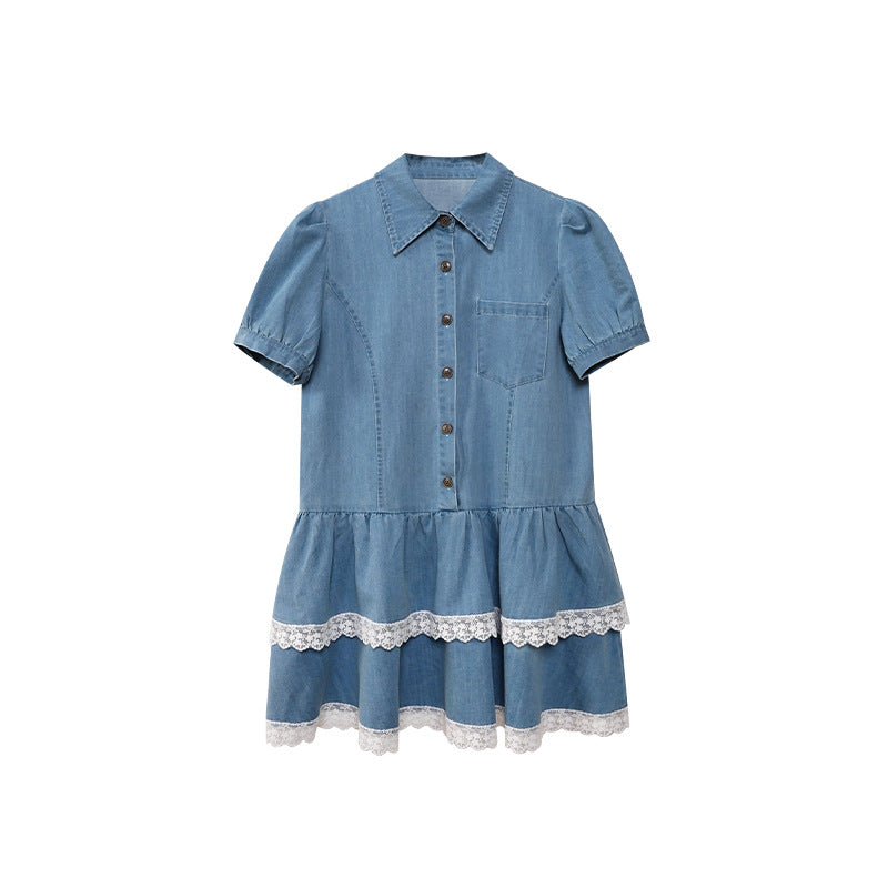 Sweet Denim Polo Collar Dress