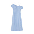Temperament Single-breasted slanted neck ruffle edge off-the-shoulder dress