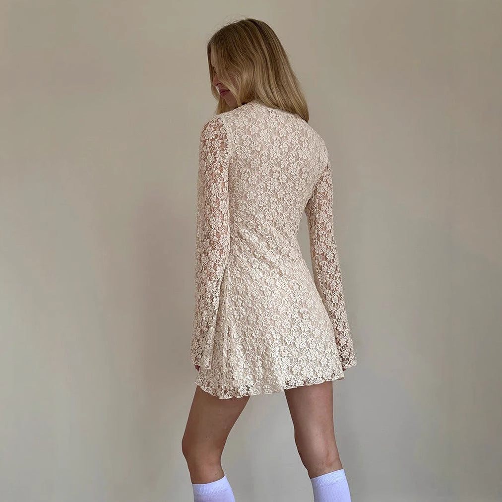 Hot-selling women's clothing summer new products fashion sexy lace hollow hip wrap horn sleeve dress women