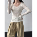 Gentle heavy industry jacquard big U-neck slightly transparent texture bottoming shirt women's spring new temperament top