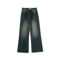 Versatile washed old high-waisted and slightly pulled jeans