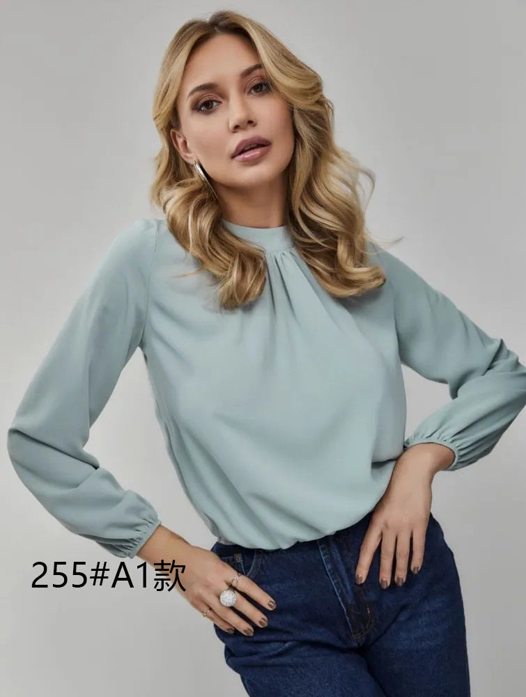 Round Neck Long Sleeve Shirt Women Pullover Casual Top