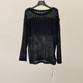 White hollow knitted sweater women's spring lazy wind loose sequined sunscreen blouse