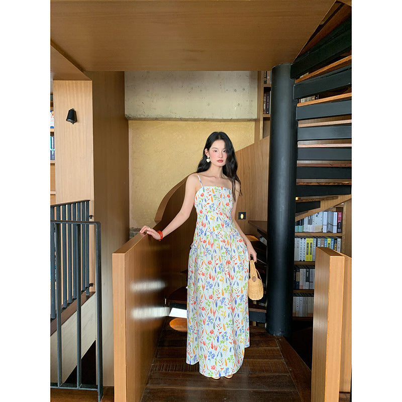 Sweet Holiday Skinny Floral Suspender Dress