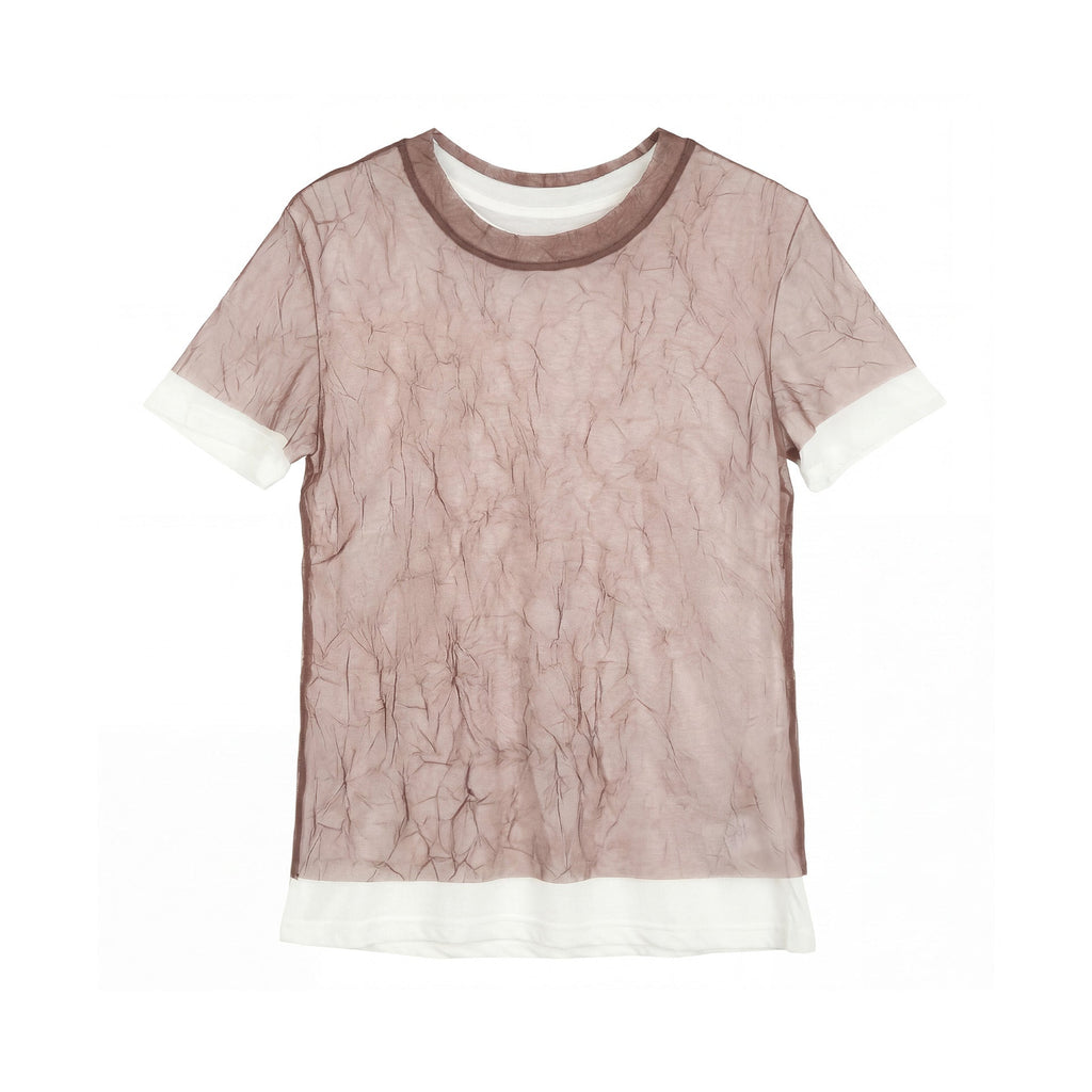 Women's Tencel Wool Mesh Yarn Two-Piece Short-Sleeved T-Shirt | Lightweight Casual Top