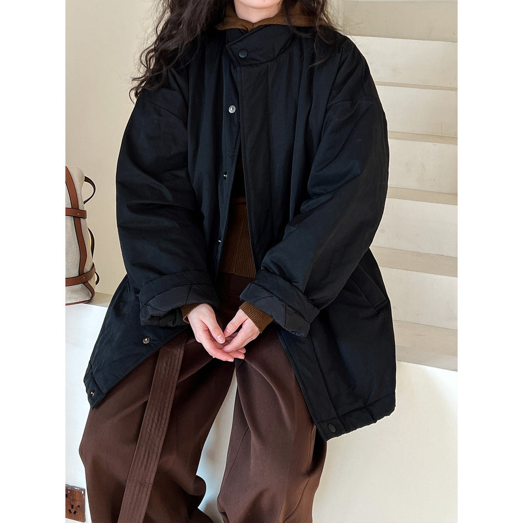 Japanese simple silhouette cotton jacket winter oversize padded cotton-padded tooling cotton-padded jacket