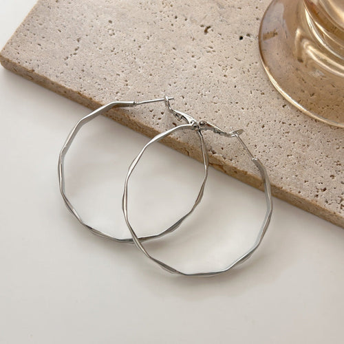 925 Silver Needle Hong Kong Style Retro Metal Earrings Premium Sense Geometric Elementary Ring Ear Buckle Versatile Commuter Earrings
