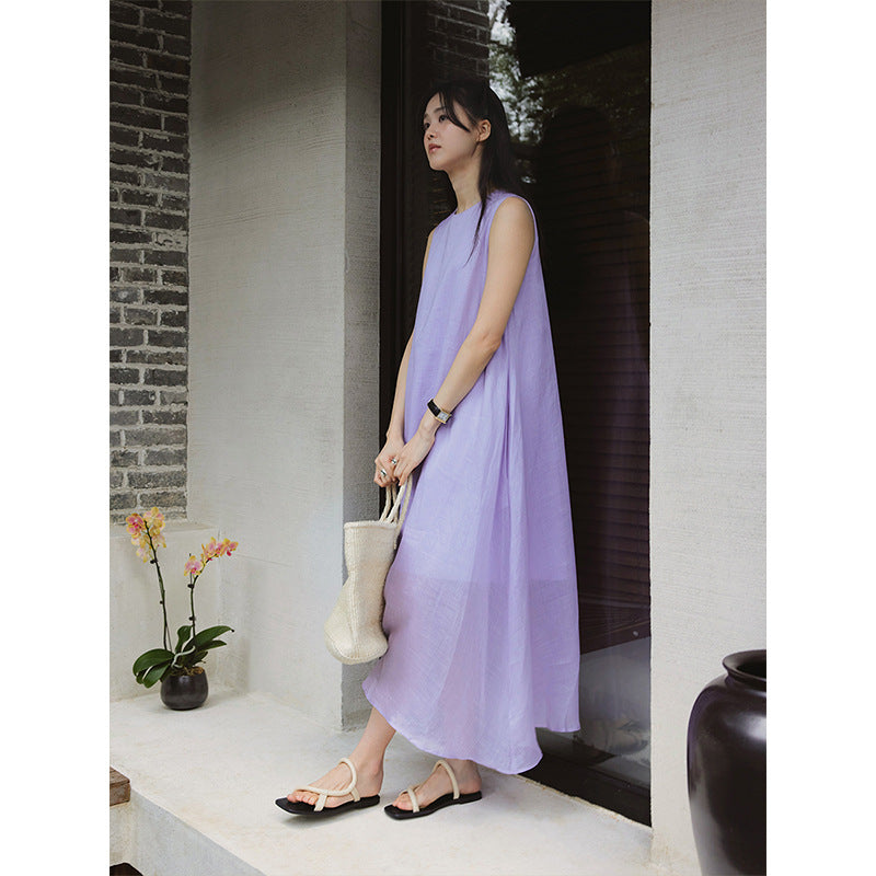 Versatile crew neck loose casual knee pendulum dress