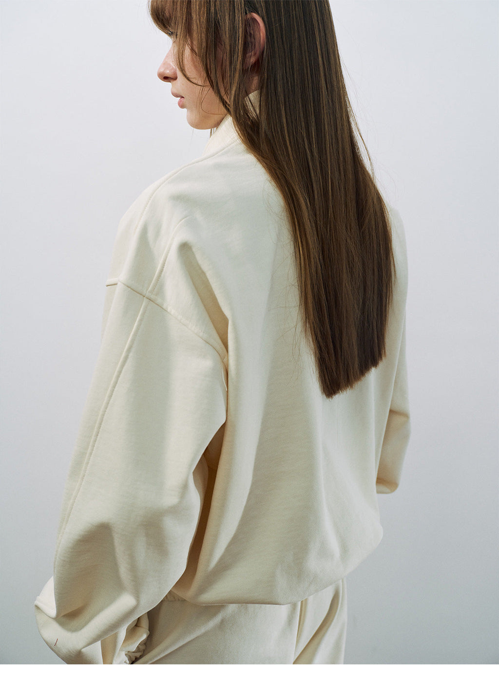 Spring new casual pure cotton stand-up collar easy versatile curved sleeve half zipper sweater