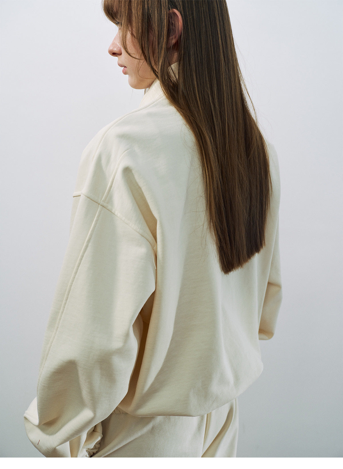 Spring new casual pure cotton stand-up collar easy versatile curved sleeve half zipper sweater