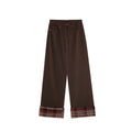 Vintage plaid paneled rolled-up versatile straight-leg jeans