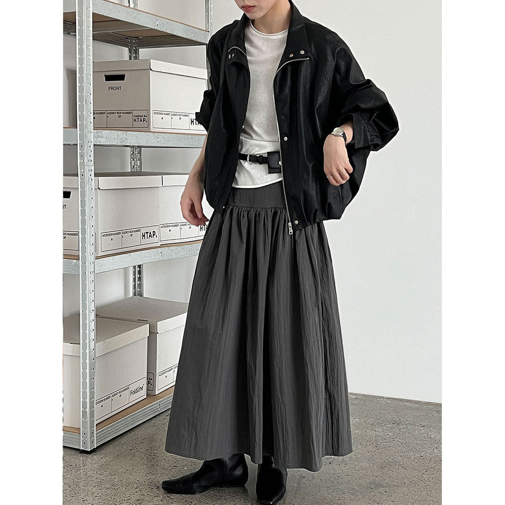 High waist cotton brocade pleated skirt women
