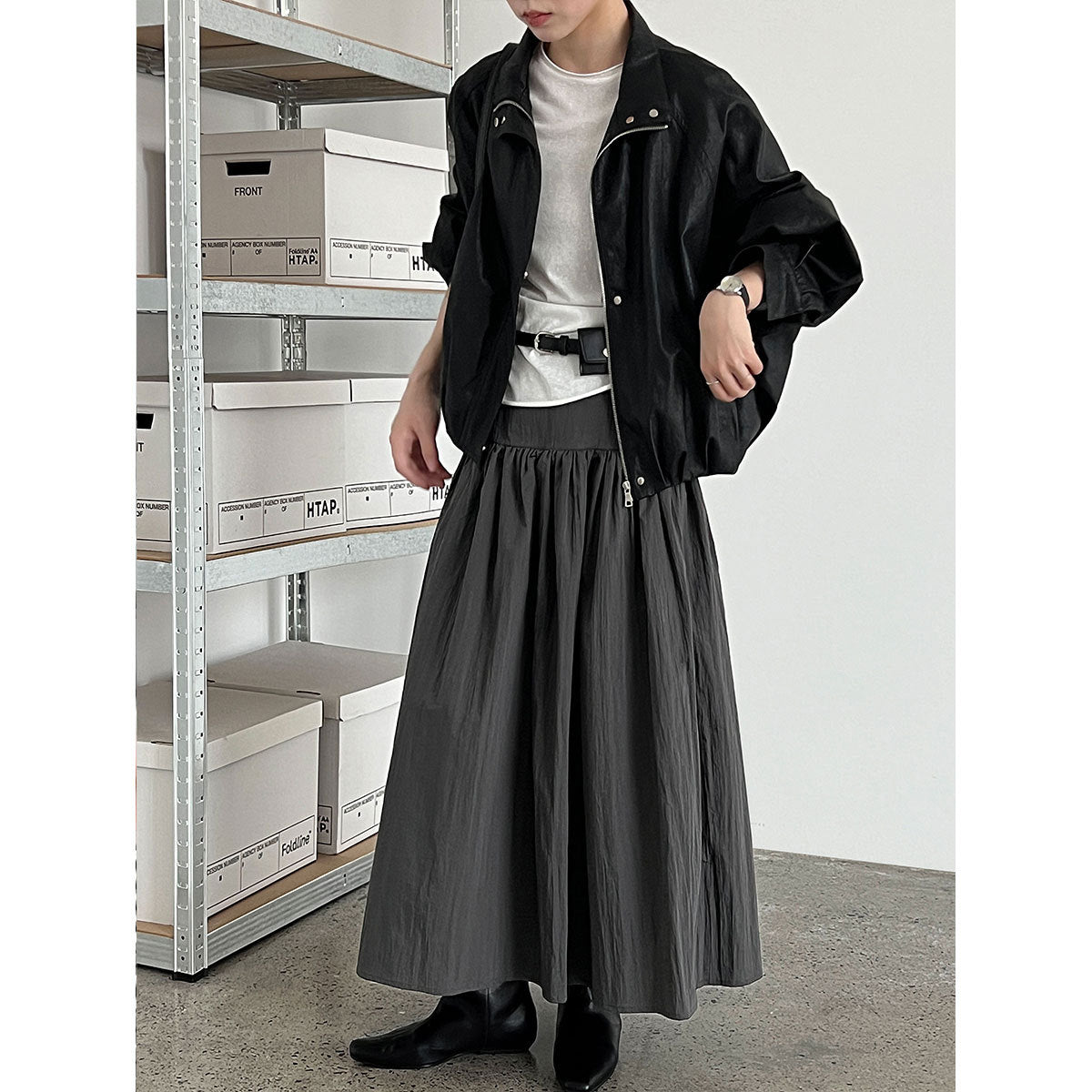 High waist cotton brocade pleated skirt women