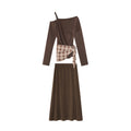Slant neck off-the-shoulder top skirt set