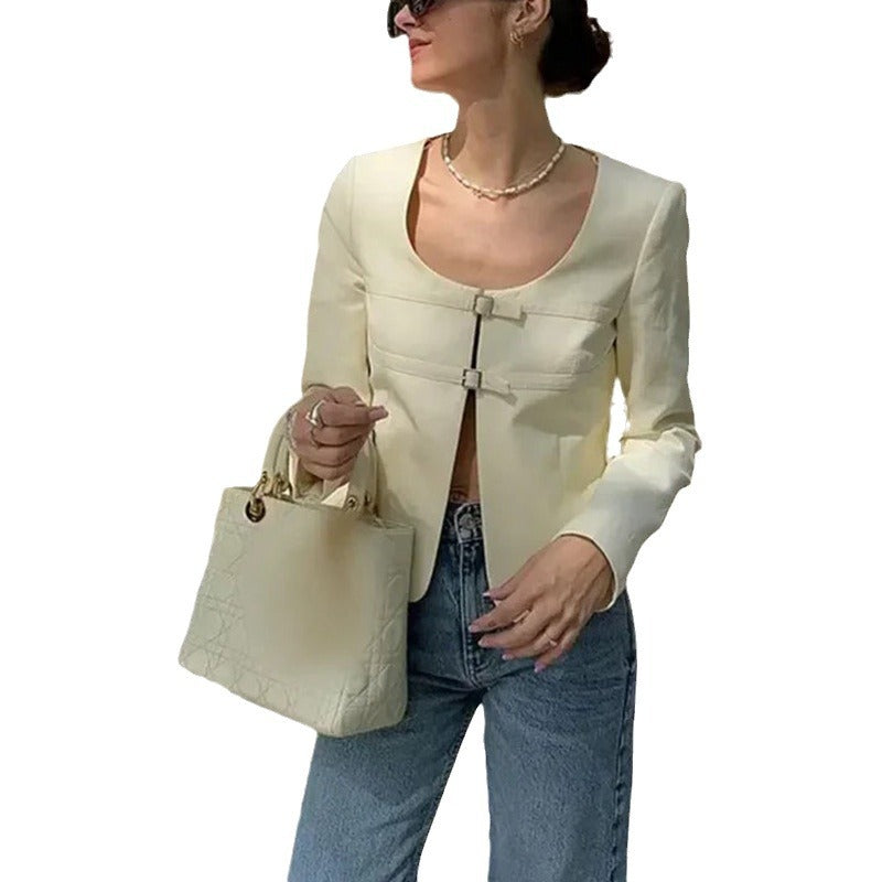 Niche long-sleeved top temperament solid color versatile short cardigan fashion autumn and winter coat women