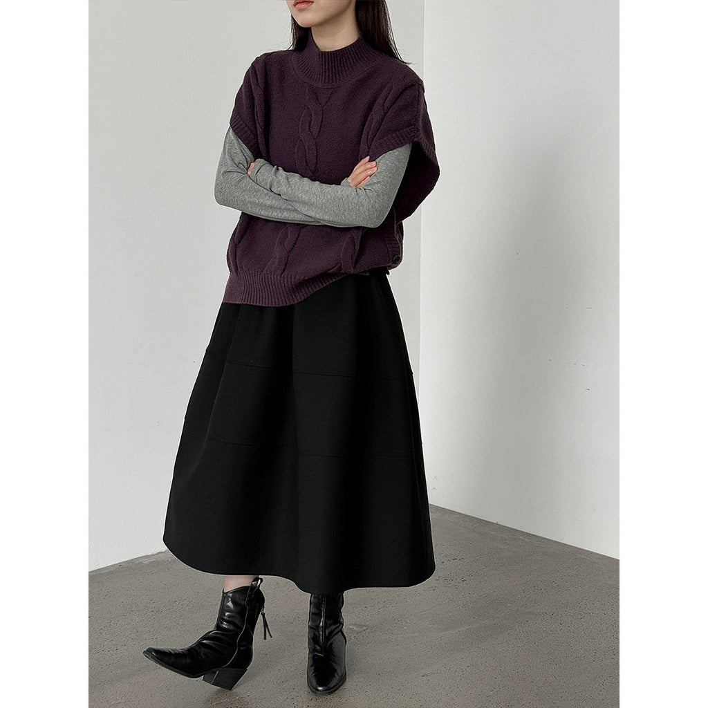 Korean retro twisted semi-turtleneck knitted vest women's 2026 spring stacked design vest