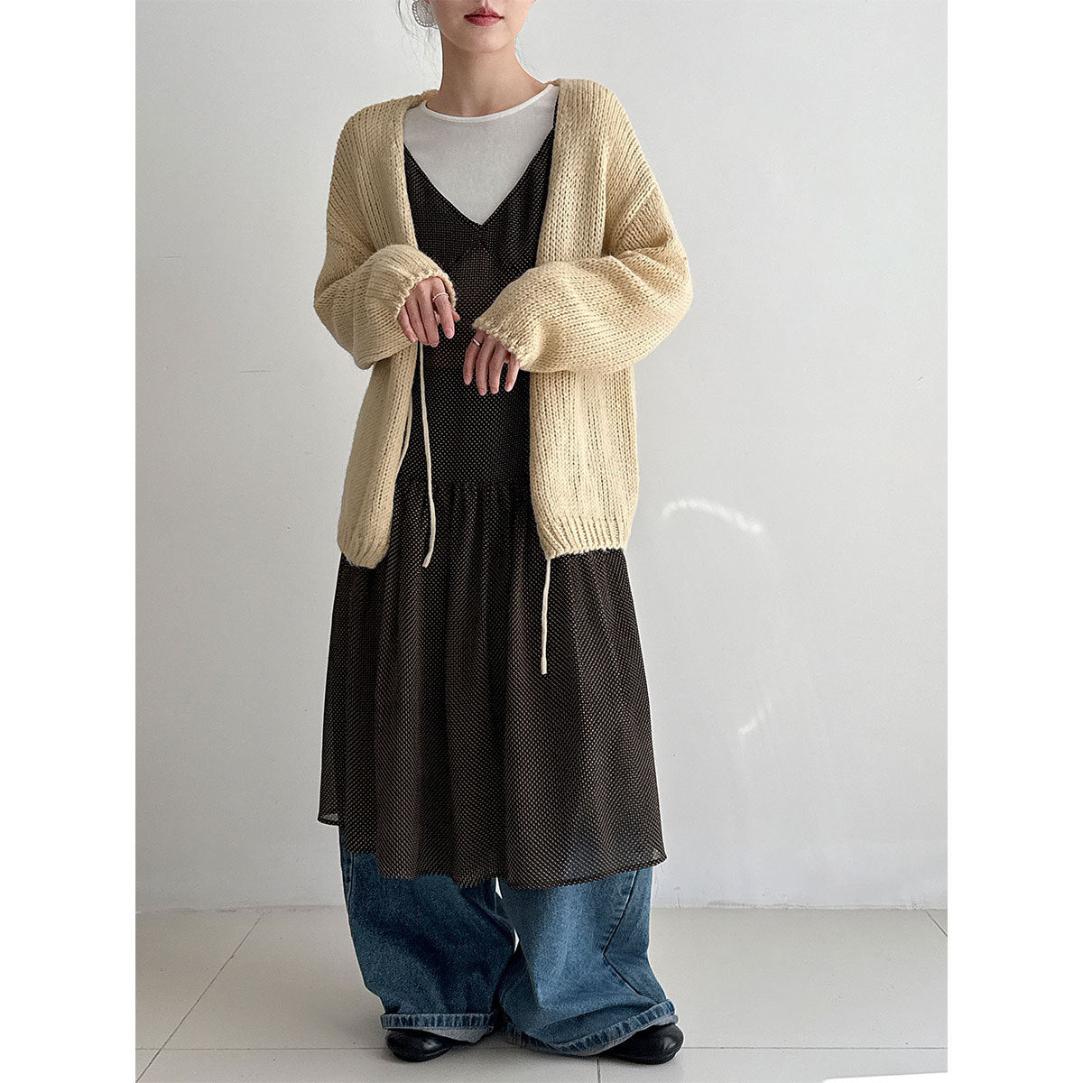 Retro wool lazy soft waxy knitted lace-up cardigan women's early spring new gentle and light sweater