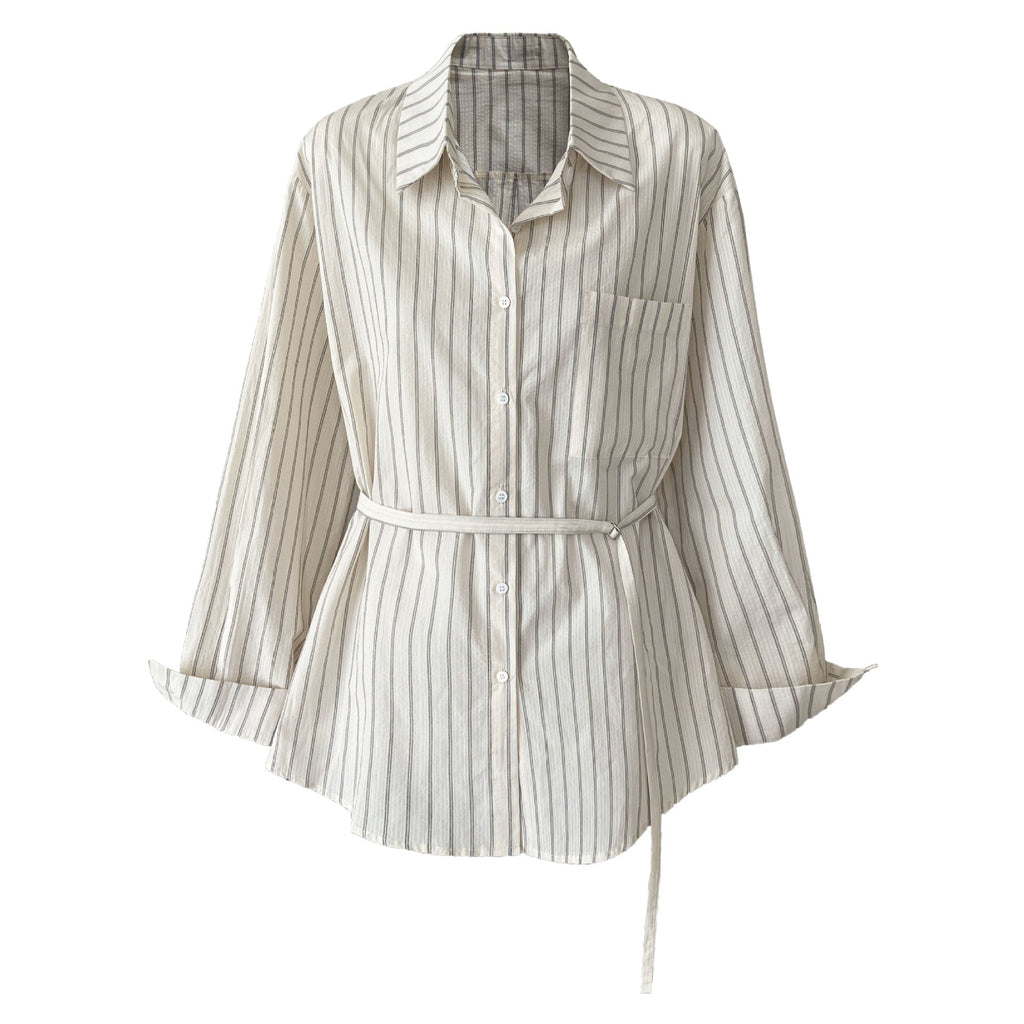 Korean commuter temperament texture striped casual shirt women's spring new retro light ripe top