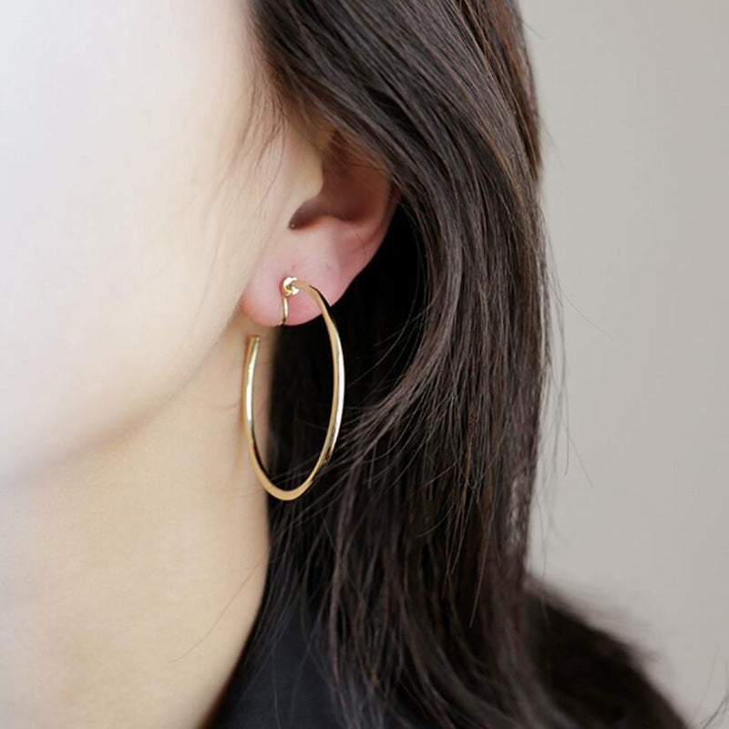 New plain ring mosquito coil disc ear clips without earrings, women's electroplating round versatile high-end earrings tide