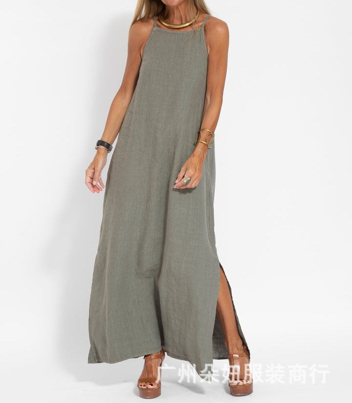 Spring new skirt summer fashion casual cotton and linen suspender summer dress