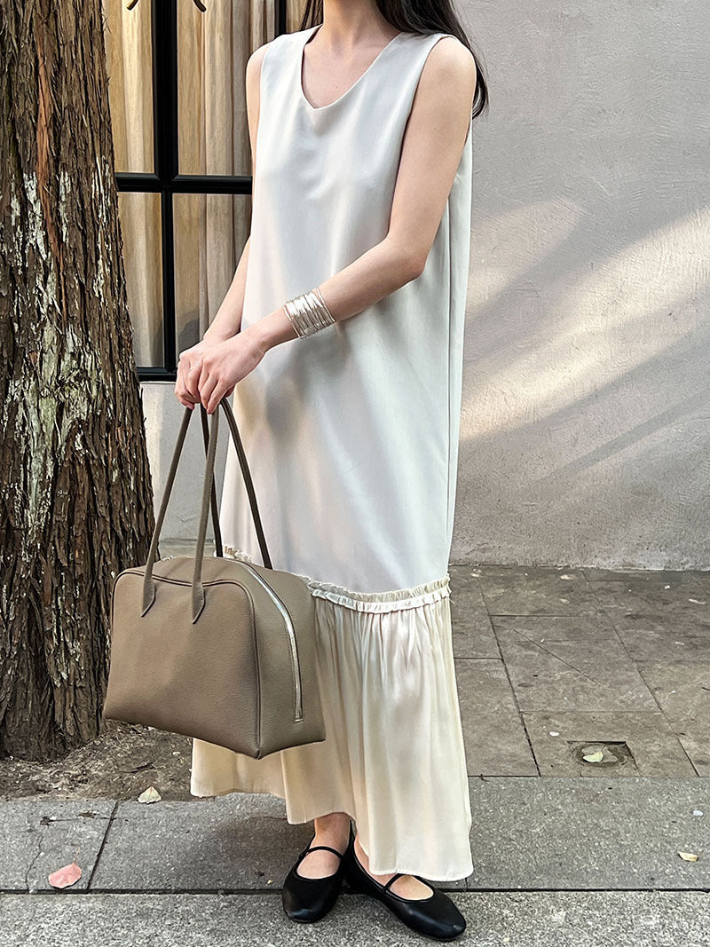 High-end French temperament sleeveless vest dress c spring new splicing hem fishtail skirt 9726