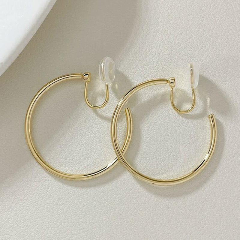 New plain ring mosquito coil disc ear clips without earrings, women's electroplating round versatile high-end earrings tide