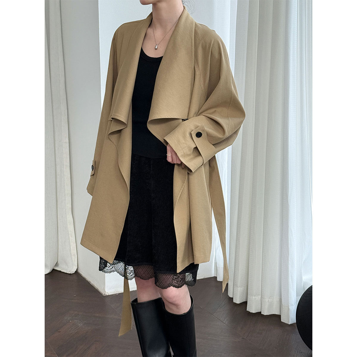 Korean version of retro velvet lace splicing skirt women's winter new thin elastic a-word skirt 2166