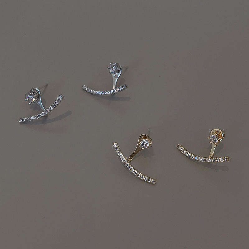 South Korea Dongdaemun rear hanging zircon earrings summer unique niche stud earrings temperament high-end ear jewelry