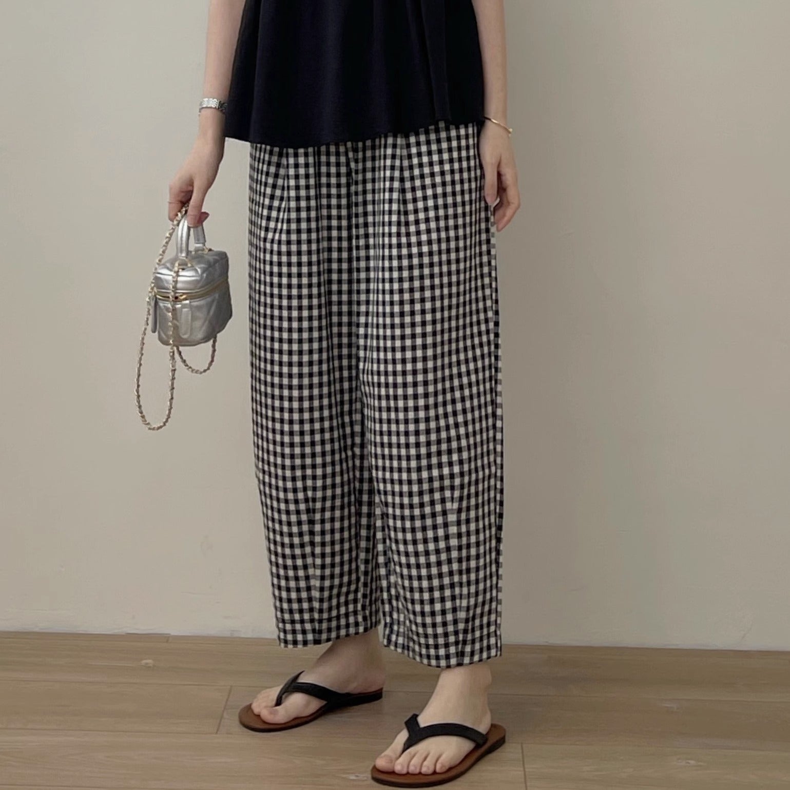 Thin Japanese plaid casual wide-leg pants
