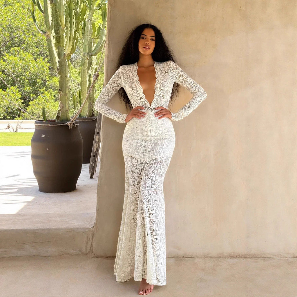 Sexy lace onesie skirt slim-fitting long skirt two-piece set hollow vacation style suit