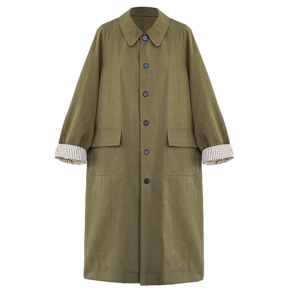 Japanese lapel mid-length trench coat women's autumn new design sense splicing plaid Barn style jacket
