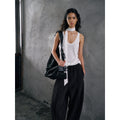 Tencel wool U-neck knitted vest, streamer slim commuter sleeveless top