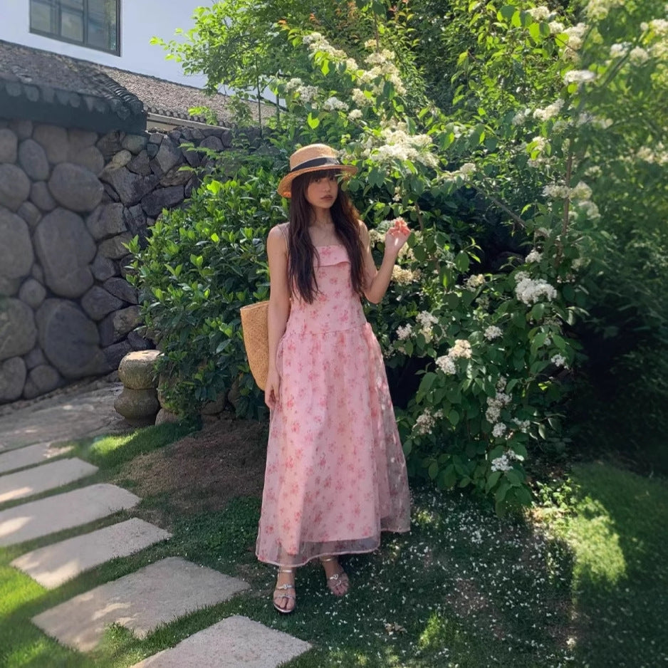 Women's Floral Print Off-Shoulder High-Waist Sleeveless Maxi Dress