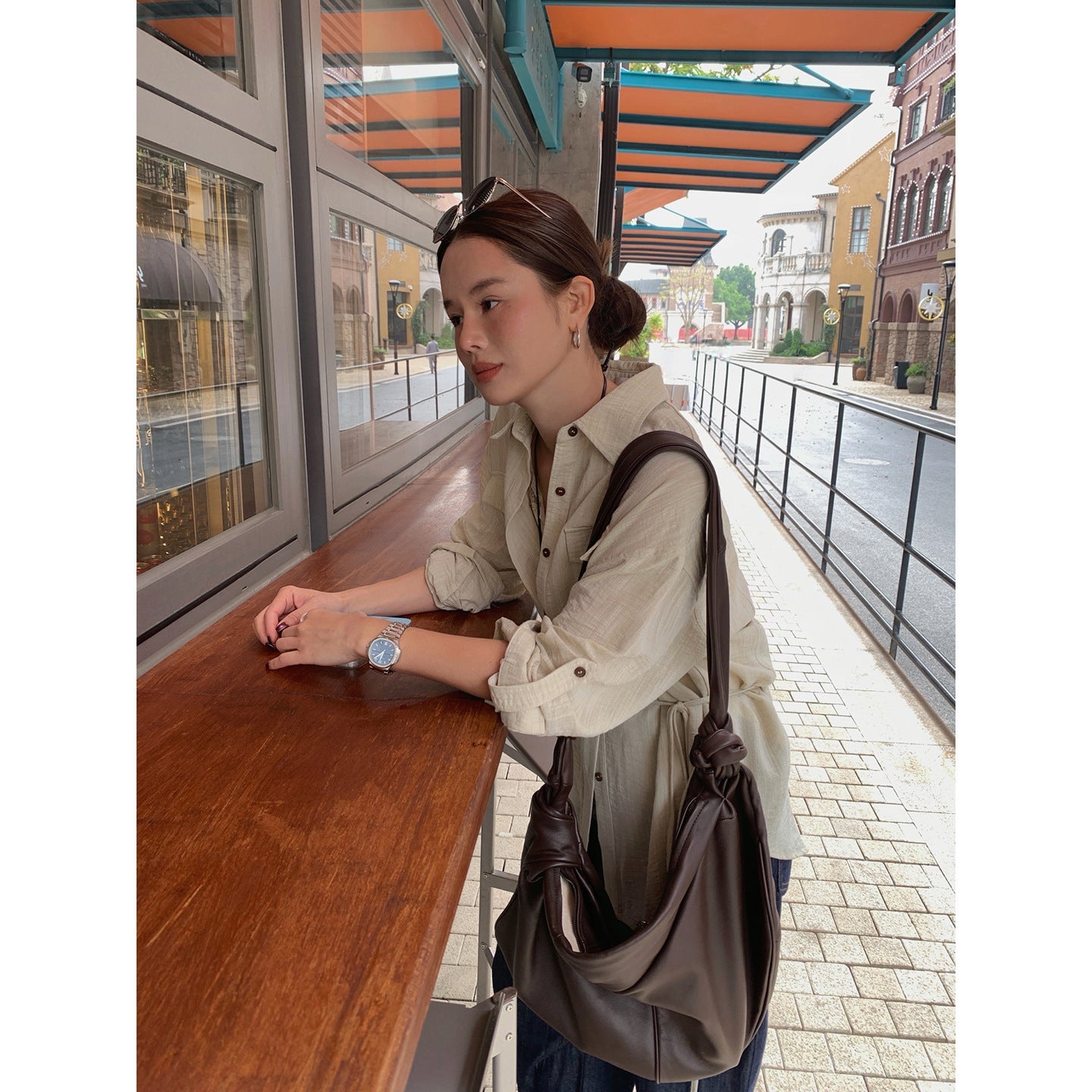 Spring Japan and Korea Casual Tooling Lapel Long Sleeve Loose Double Pocket Shirt