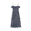Plaid ruffle edge one-word shoulder suspender dress