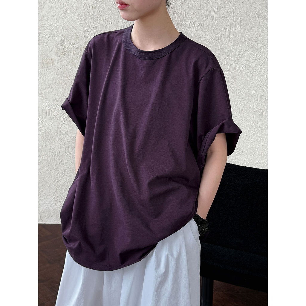 Korean lazy wind curled round neck T-shirt summer new back strap loose short-sleeved top 2711