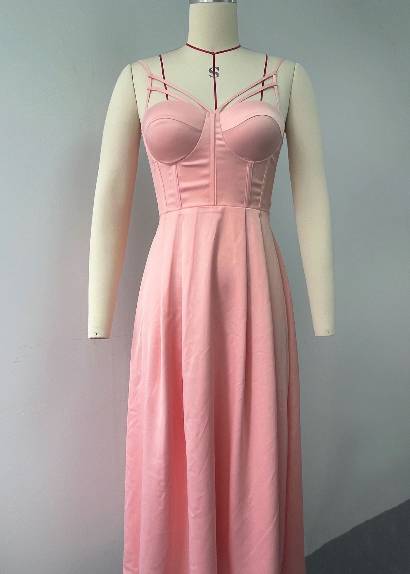 High-end dress French dress sexy hollow suspender skirt three-dimensional flower medium and long dress