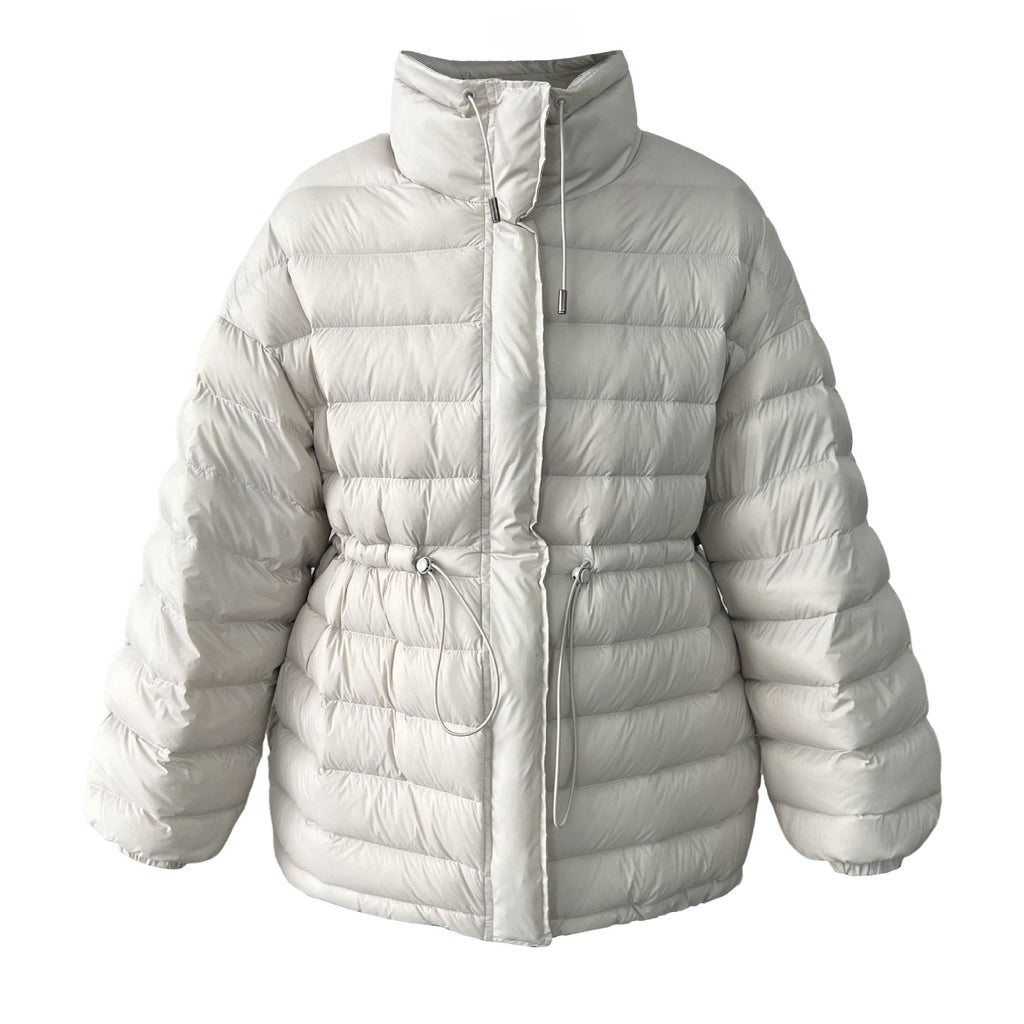 Drawstring waist slimming 90 white duck down cropped jacket